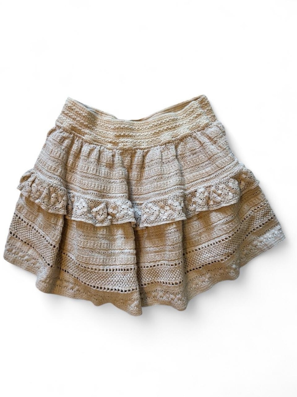 Aerie Vintage Crochet Lace Tiered Mini Skirt Size M Cream Cottagecore Coquette